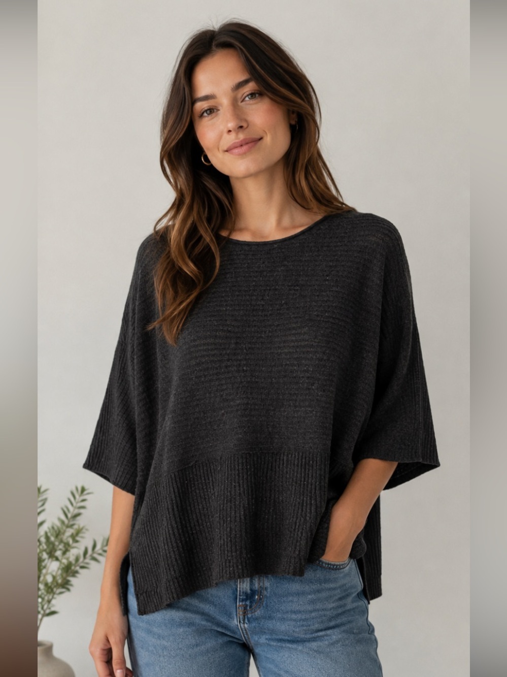Pure Jill By J. Jill Boxy Wool Blend Oversized Pullover Sweater Lagenlook Gray